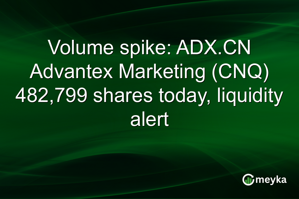 Volume spike: ADX.CN Advantex Marketing (CNQ) 482,799 shares today, liquidity alert