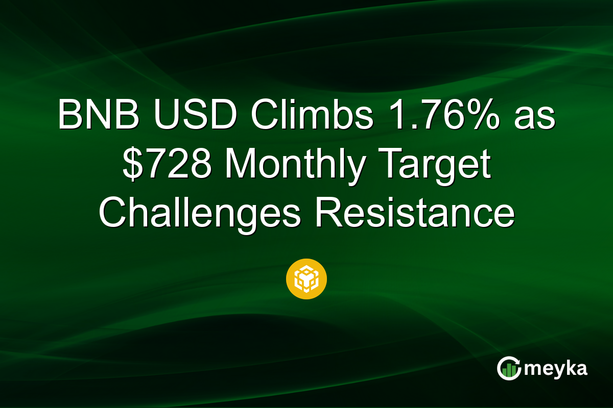 BNB USD Climbs 1.76% as $728 Monthly Target Challenges Resistance