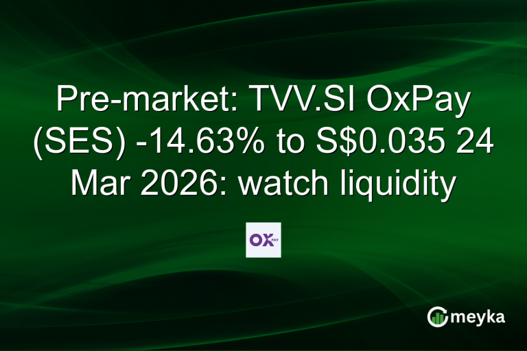 Pre-market: TVV.SI OxPay (SES) -14.63% to S$0.035 24 Mar 2026: watch liquidity
