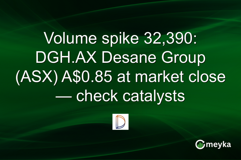 Volume spike 32,390: DGH.AX Desane Group (ASX) A$0.85 at market close — check catalysts
