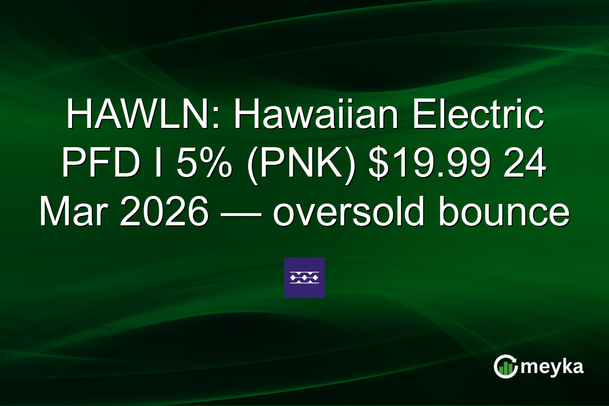 HAWLN: Hawaiian Electric PFD I 5% (PNK) $19.99 24 Mar 2026 — oversold bounce