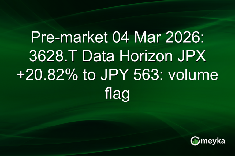 Pre-market 04 Mar 2026: 3628.T Data Horizon JPX +20.82% to JPY 563: volume flag