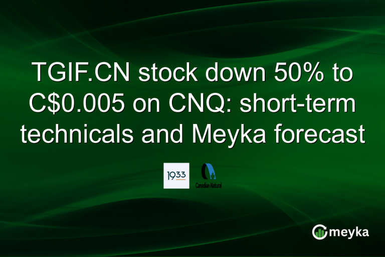 TGIF.CN stock down 50% to C$0.005 on CNQ: short-term technicals and Meyka forecast