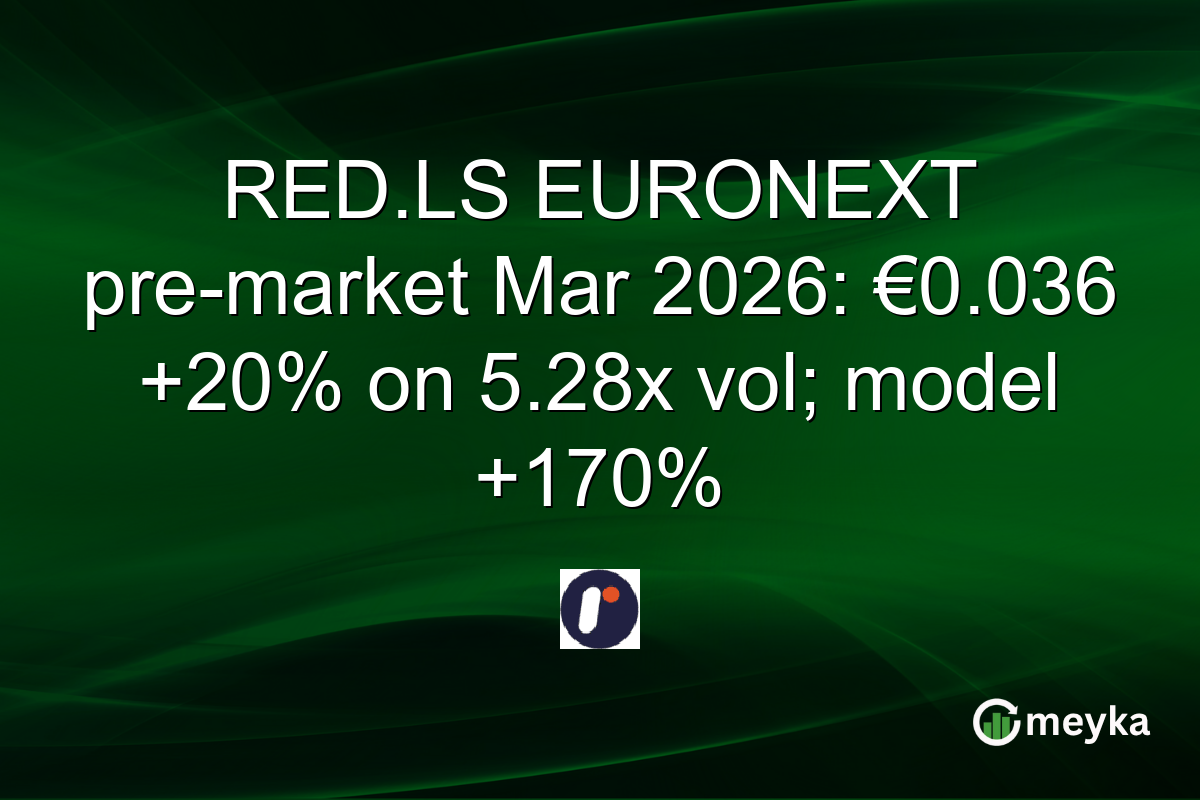 RED.LS EURONEXT pre-market Mar 2026: €0.036 +20% on 5.28x vol; model +170%