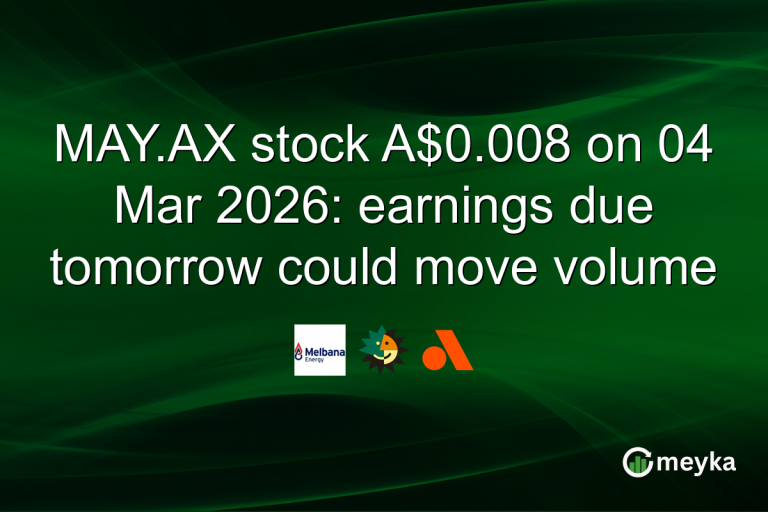 MAY.AX stock A$0.008 on 04 Mar 2026: earnings due tomorrow could move volume