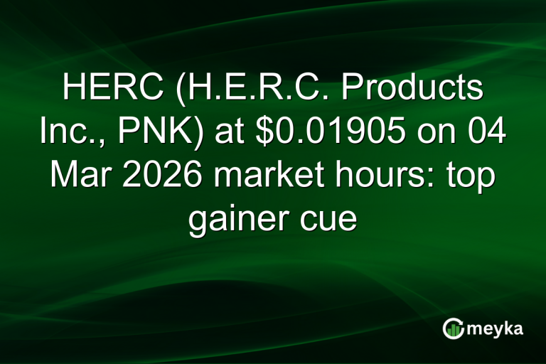 HERC (H.E.R.C. Products Inc., PNK) at $0.01905 on 04 Mar 2026 market hours: top gainer cue