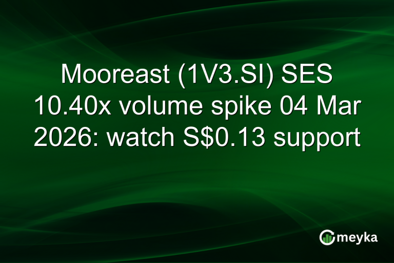 Mooreast (1V3.SI) SES 10.40x volume spike 04 Mar 2026: watch S$0.13 support
