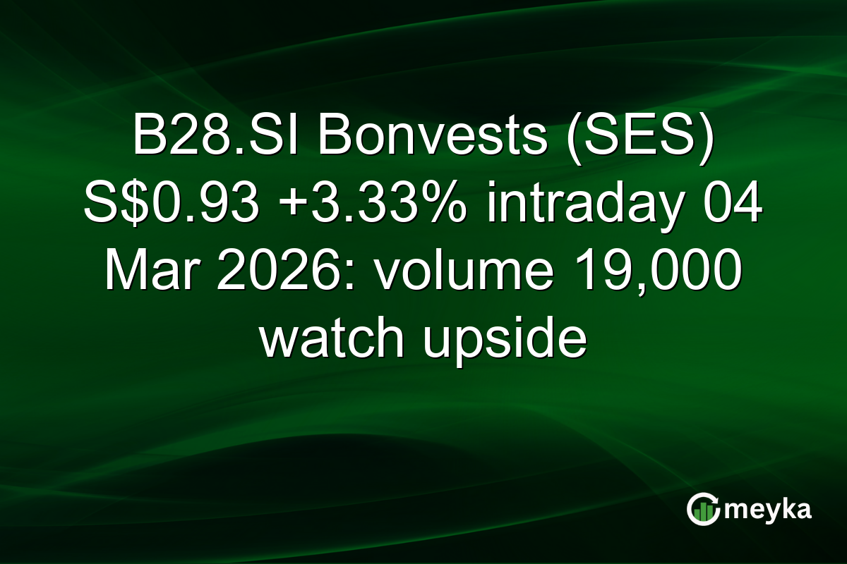 B28.SI Bonvests (SES) S$0.93 +3.33% intraday 04 Mar 2026: volume 19,000 watch upside