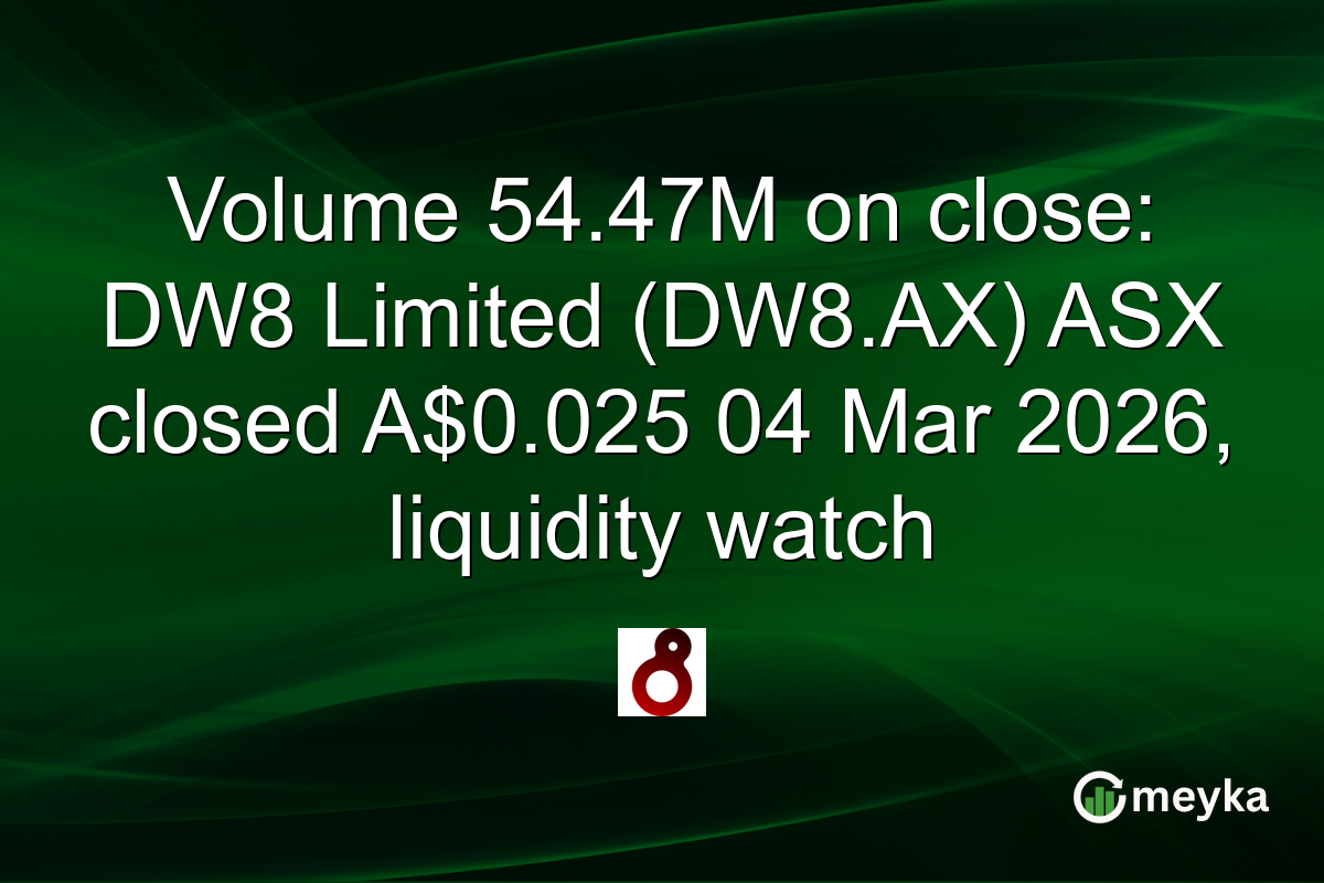 Volume 54.47M on close: DW8 Limited (DW8.AX) ASX closed A$0.025 04 Mar 2026, liquidity watch