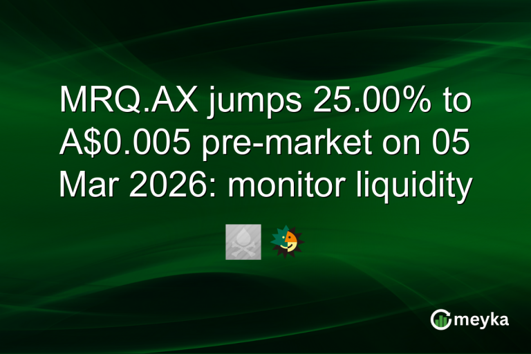 MRQ.AX jumps 25.00% to A$0.005 pre-market on 05 Mar 2026: monitor liquidity