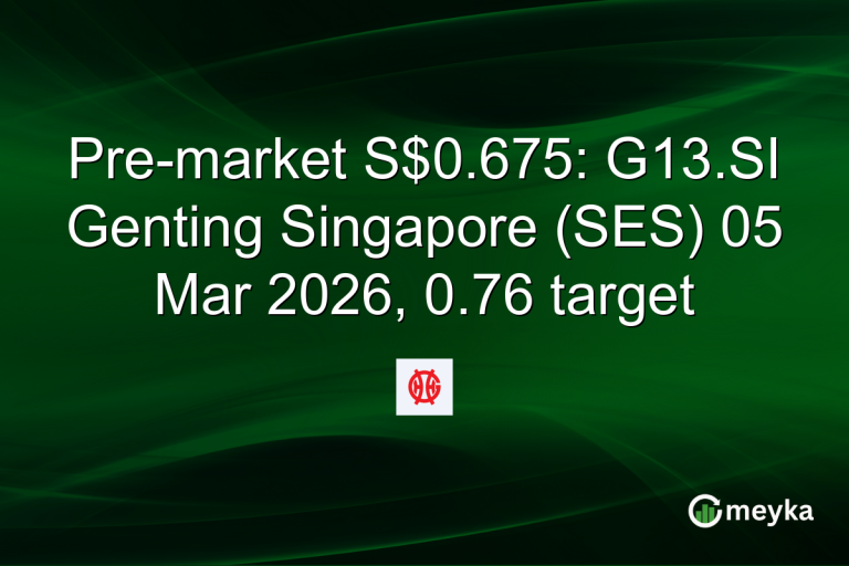 Pre-market S$0.675: G13.SI Genting Singapore (SES) 05 Mar 2026, 0.76 target