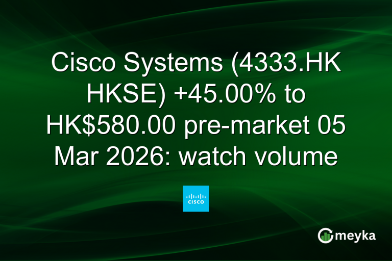 Cisco Systems (4333.HK HKSE) +45.00% to HK$580.00 pre-market 05 Mar 2026: watch volume