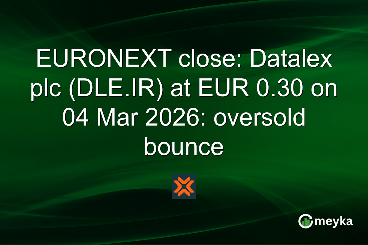 EURONEXT close: Datalex plc (DLE.IR) at EUR 0.30 on 04 Mar 2026: oversold bounce