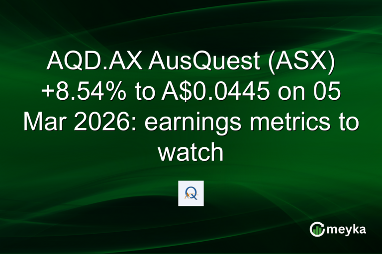 AQD.AX AusQuest (ASX) +8.54% to A$0.0445 on 05 Mar 2026: earnings metrics to watch