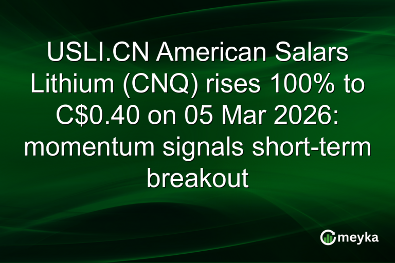 USLI.CN American Salars Lithium (CNQ) rises 100% to C$0.40 on 05 Mar 2026: momentum signals short-term breakout