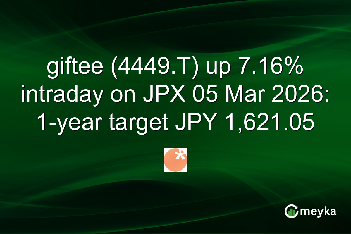 giftee (4449.T) up 7.16% intraday on JPX 05 Mar 2026: 1-year target JPY 1,621.05