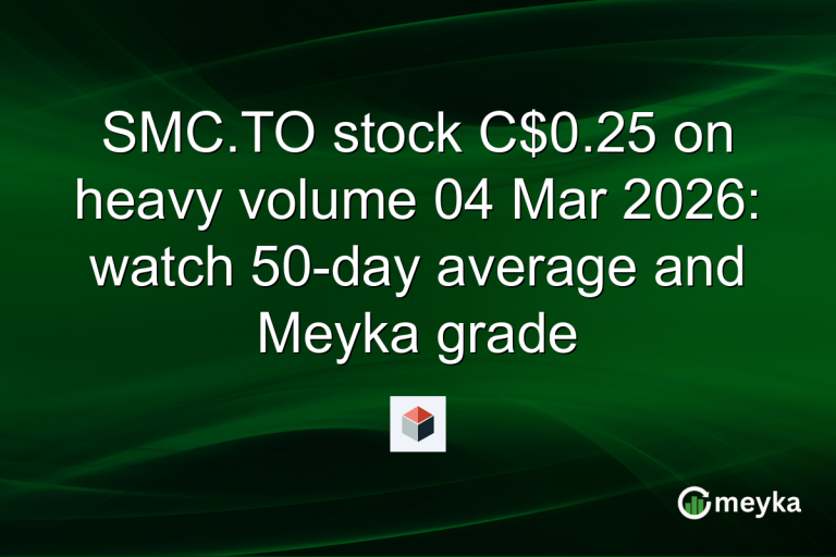SMC.TO stock C$0.25 on heavy volume 04 Mar 2026: watch 50-day average and Meyka grade