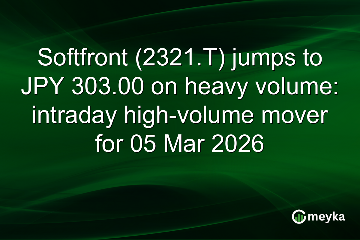 Softfront (2321.T) jumps to JPY 303.00 on heavy volume: intraday high-volume mover for 05 Mar 2026