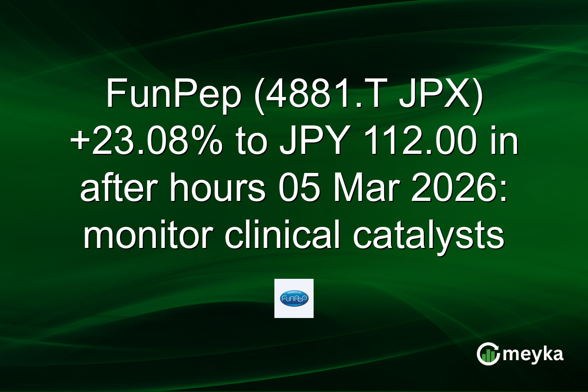 FunPep (4881.T JPX) +23.08% to JPY 112.00 in after hours 05 Mar 2026: monitor clinical catalysts