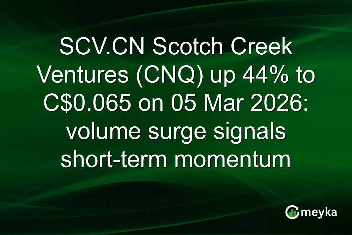 SCV.CN Scotch Creek Ventures (CNQ) up 44% to C$0.065 on 05 Mar 2026: volume surge signals short-term momentum