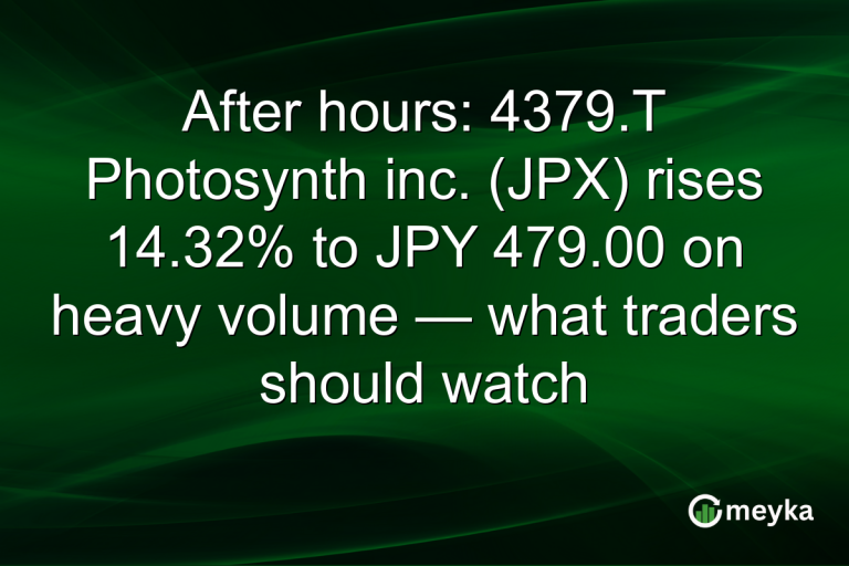 After hours: 4379.T Photosynth inc. (JPX) rises 14.32% to JPY 479.00 on heavy volume — what traders should watch