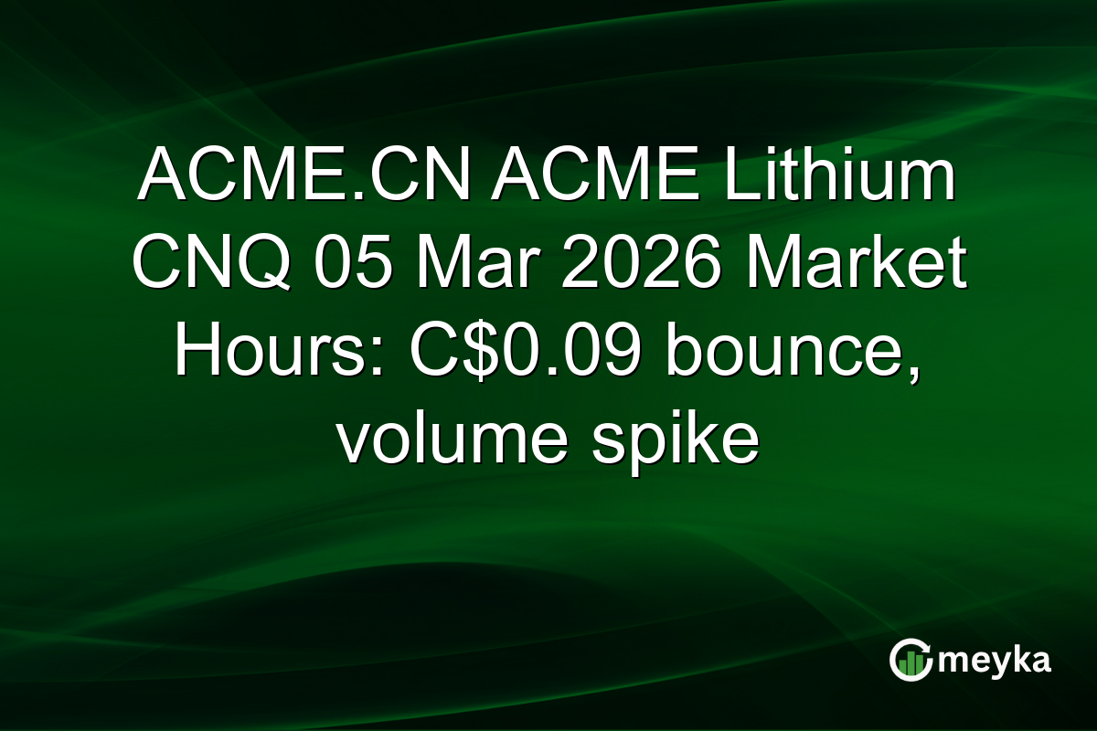 ACME.CN ACME Lithium CNQ 05 Mar 2026 Market Hours: C$0.09 bounce, volume spike