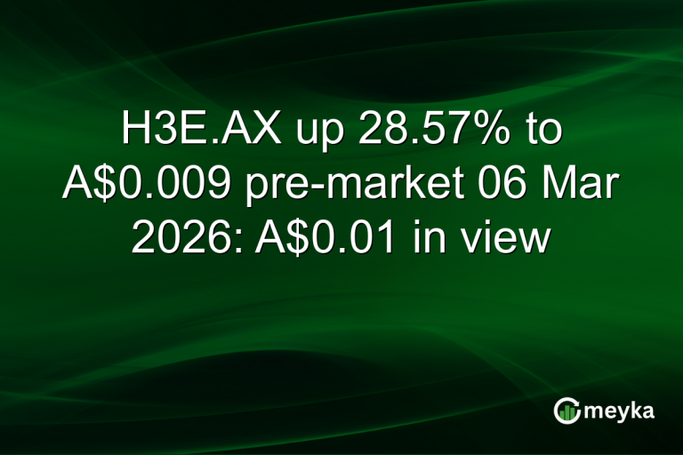 H3E.AX up 28.57% to A$0.009 pre-market 06 Mar 2026: A$0.01 in view