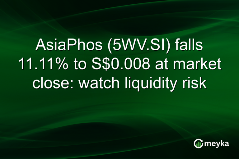 AsiaPhos (5WV.SI) falls 11.11% to S$0.008 at market close: watch liquidity risk