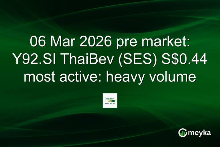 06 Mar 2026 pre market: Y92.SI ThaiBev (SES) S$0.44 most active: heavy volume
