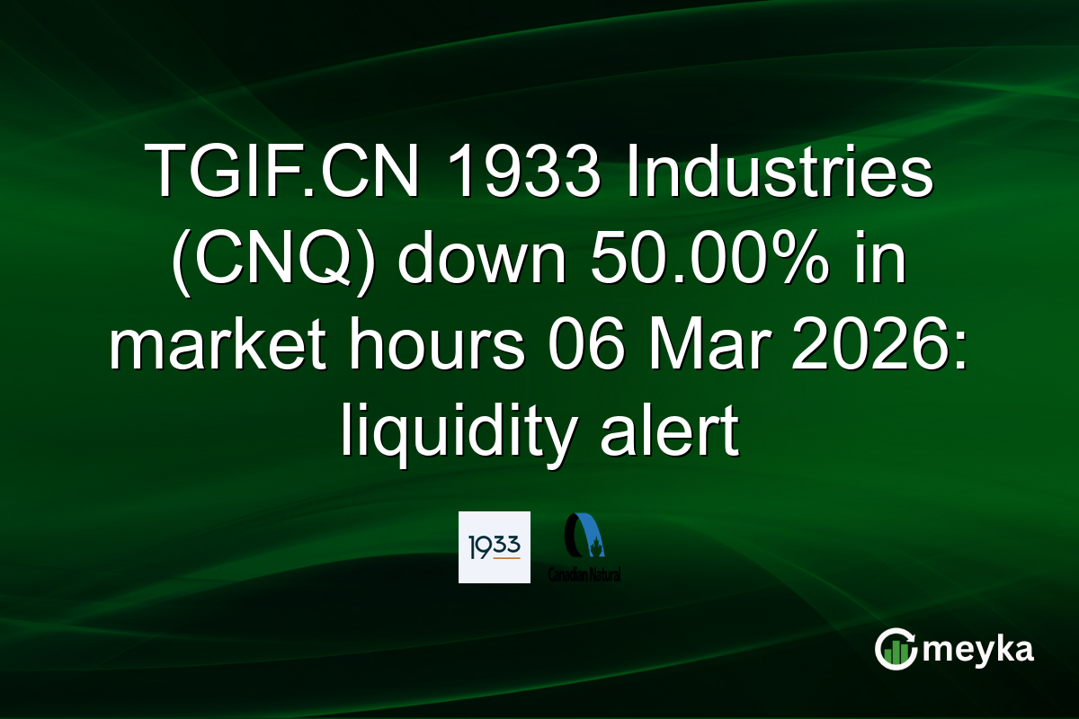 TGIF.CN 1933 Industries (CNQ) down 50.00% in market hours 06 Mar 2026: liquidity alert