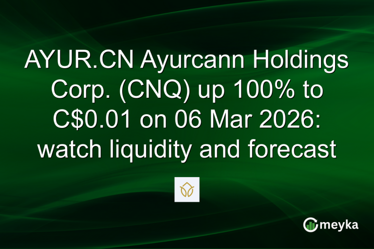 AYUR.CN Ayurcann Holdings Corp. (CNQ) up 100% to C$0.01 on 06 Mar 2026: watch liquidity and forecast