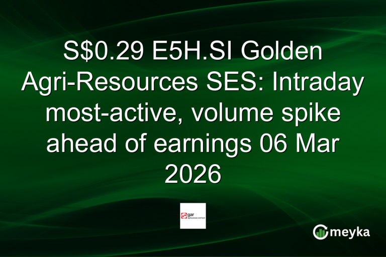 S$0.29 E5H.SI Golden Agri-Resources SES: Intraday most-active, volume spike ahead of earnings 06 Mar 2026