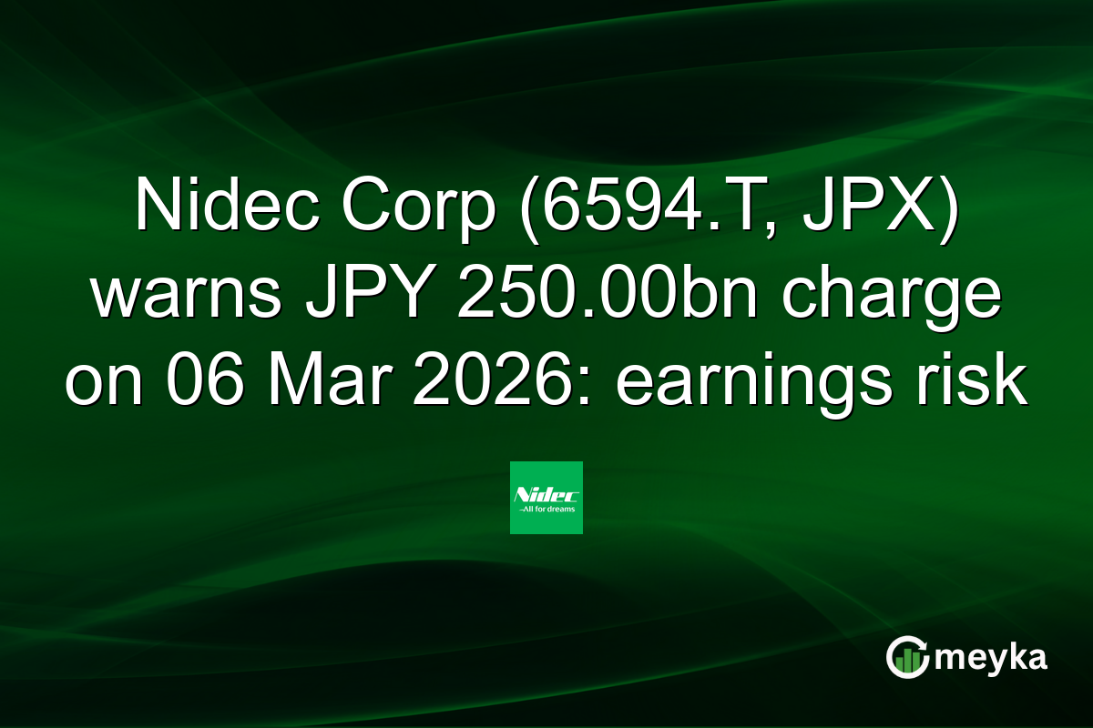 Nidec Corp (6594.T, JPX) warns JPY 250.00bn charge on 06 Mar 2026: earnings risk