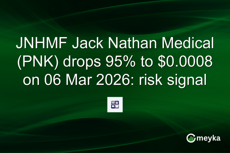 JNHMF Jack Nathan Medical (PNK) drops 95% to $0.0008 on 06 Mar 2026: risk signal