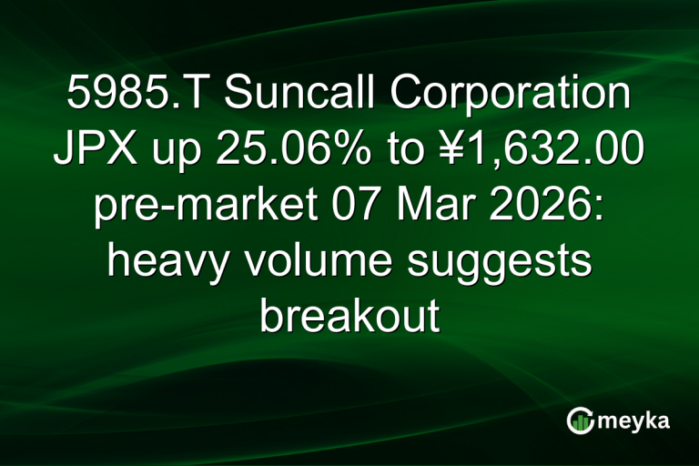 5985.T Suncall Corporation JPX up 25.06% to ¥1,632.00 pre-market 07 Mar 2026: heavy volume suggests breakout