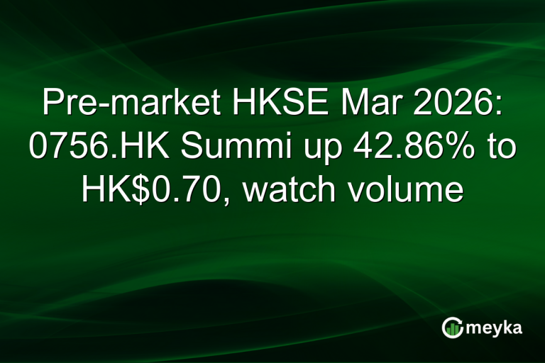 Pre-market HKSE Mar 2026: 0756.HK Summi up 42.86% to HK$0.70, watch volume