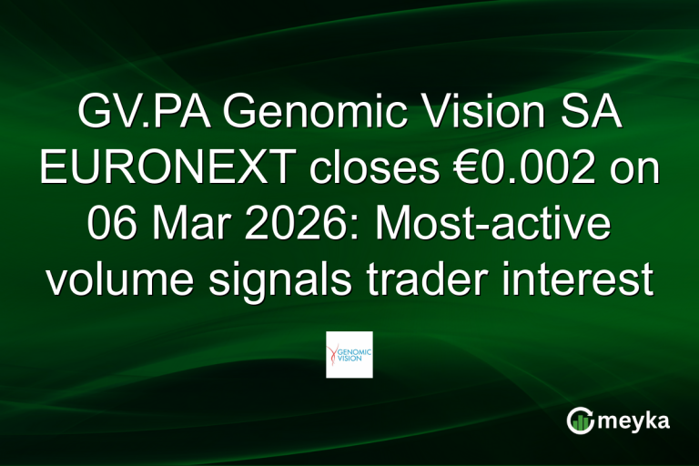 GV.PA Genomic Vision SA EURONEXT closes €0.002 on 06 Mar 2026: Most-active volume signals trader interest