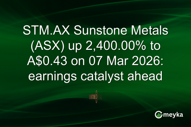 STM.AX Sunstone Metals (ASX) up 2,400.00% to A$0.43 on 07 Mar 2026: earnings catalyst ahead