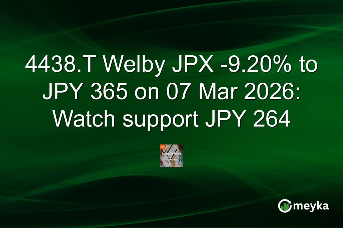 4438.T Welby JPX -9.20% to JPY 365 on 07 Mar 2026: Watch support JPY 264