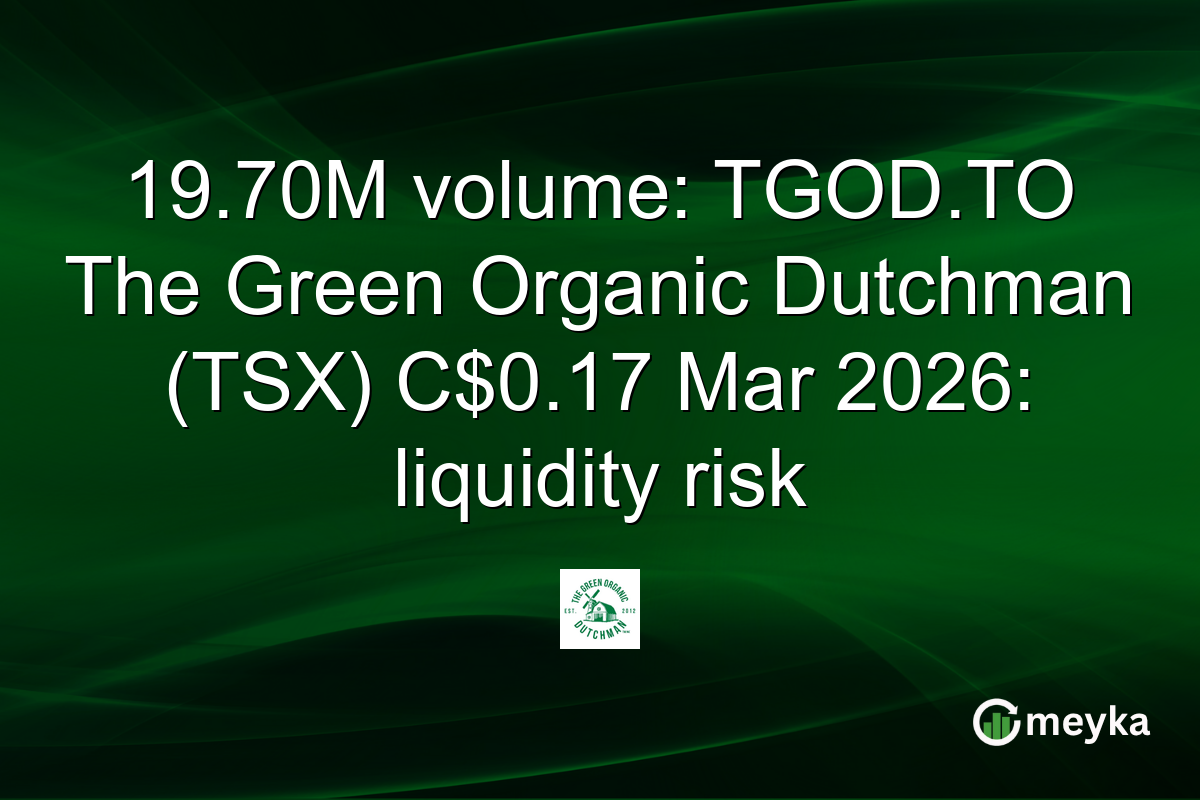 19.70M volume: TGOD.TO The Green Organic Dutchman (TSX) C$0.17 Mar 2026: liquidity risk