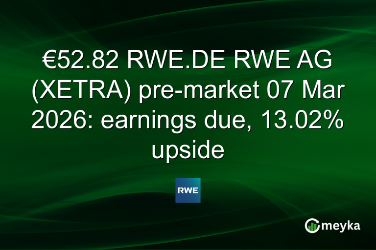 €52.82 RWE.DE RWE AG (XETRA) pre-market 07 Mar 2026: earnings due, 13.02% upside