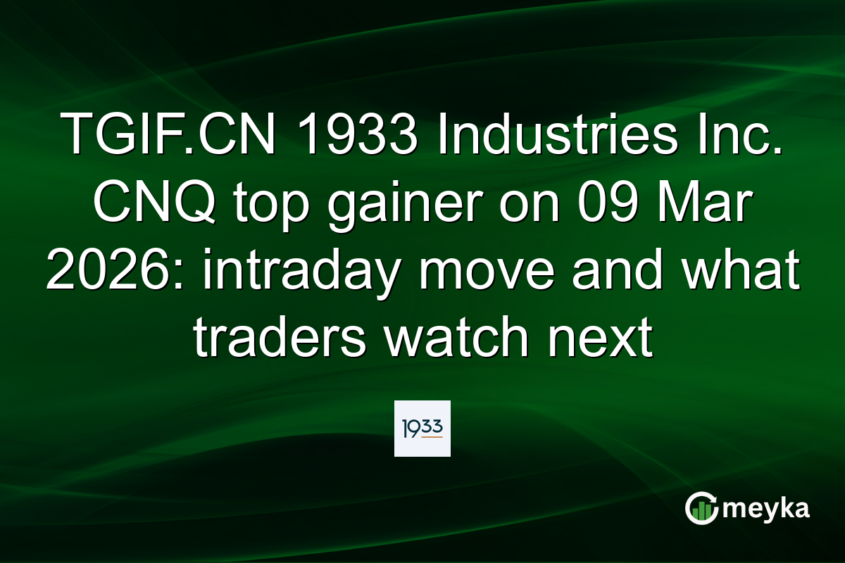 TGIF.CN 1933 Industries Inc. CNQ top gainer on 09 Mar 2026: intraday move and what traders watch next