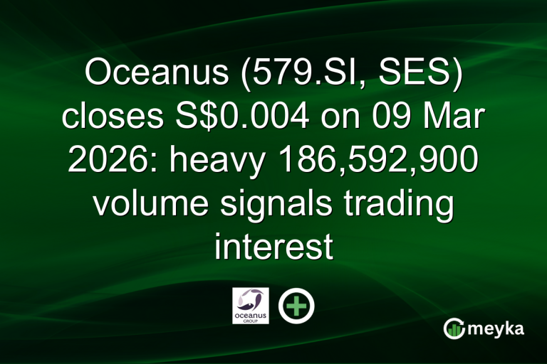 Oceanus (579.SI, SES) closes S$0.004 on 09 Mar 2026: heavy 186,592,900 volume signals trading interest