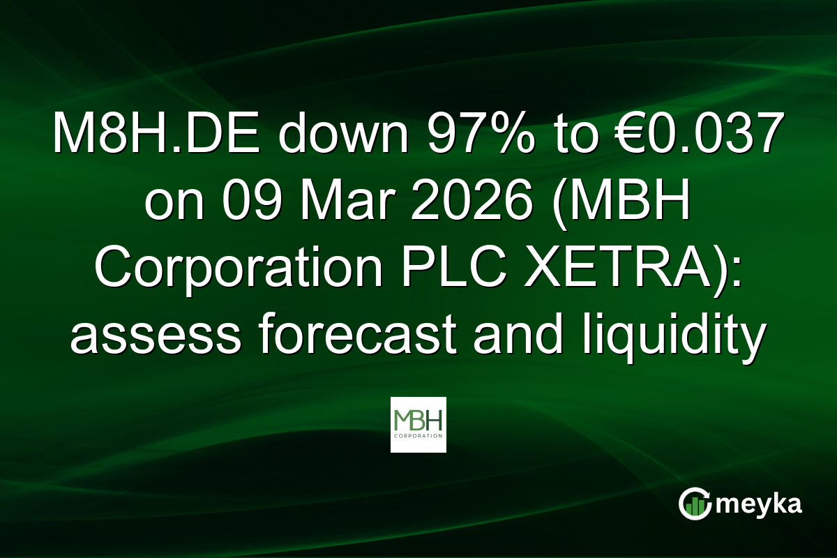 M8H.DE down 97% to €0.037 on 09 Mar 2026 (MBH Corporation PLC XETRA): assess forecast and liquidity