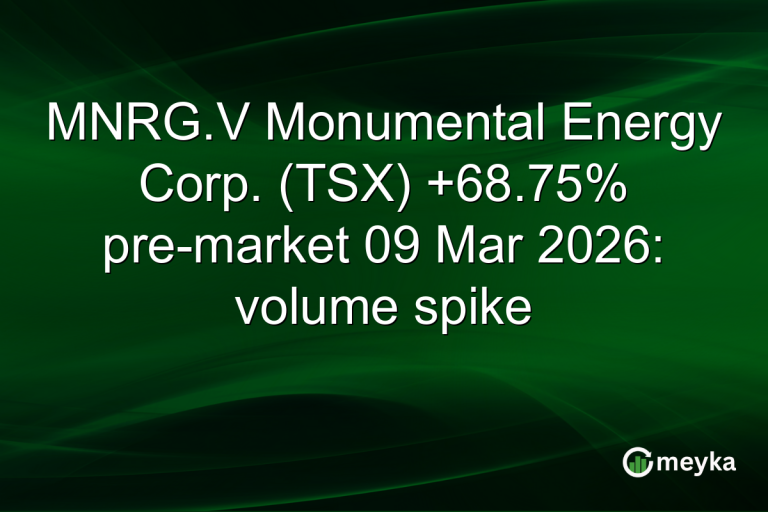 MNRG.V Monumental Energy Corp. (TSX) +68.75% pre-market 09 Mar 2026: volume spike
