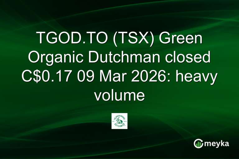 TGOD.TO (TSX) Green Organic Dutchman closed C$0.17 09 Mar 2026: heavy volume