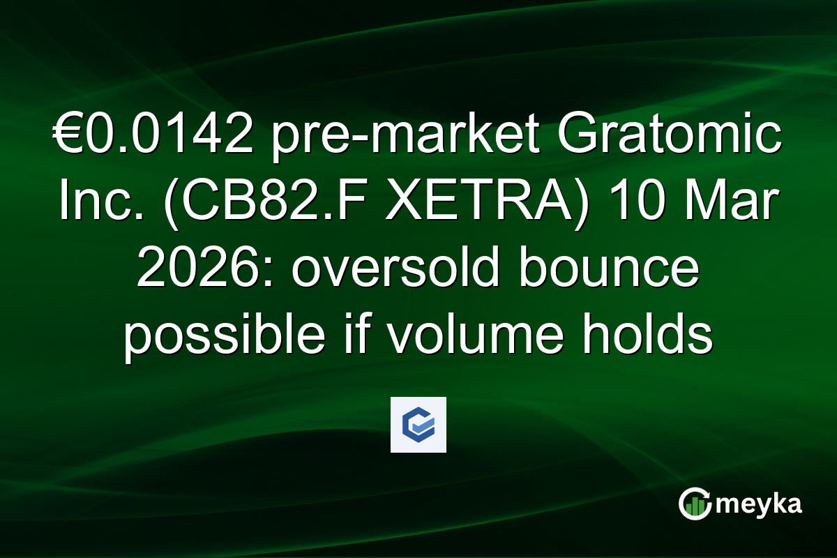 €0.0142 pre-market Gratomic Inc. (CB82.F XETRA) 10 Mar 2026: oversold bounce possible if volume holds