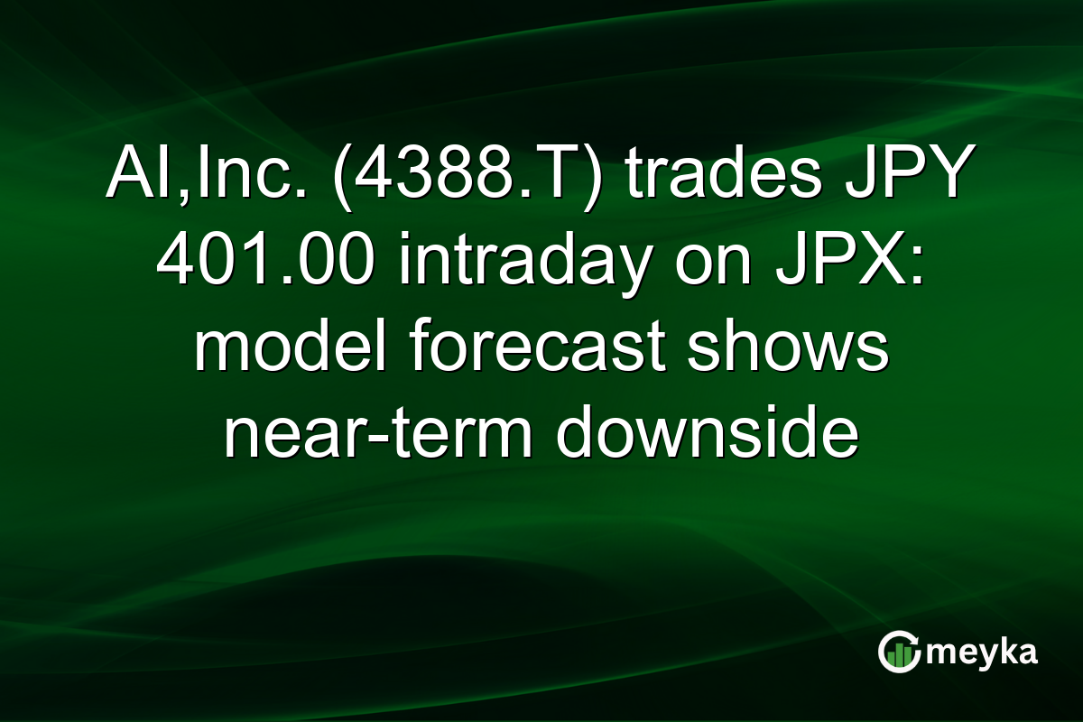 AI,Inc. (4388.T) trades JPY 401.00 intraday on JPX: model forecast shows near-term downside