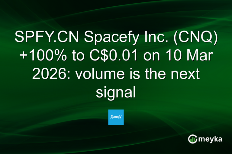 SPFY.CN Spacefy Inc. (CNQ) +100% to C$0.01 on 10 Mar 2026: volume is the next signal
