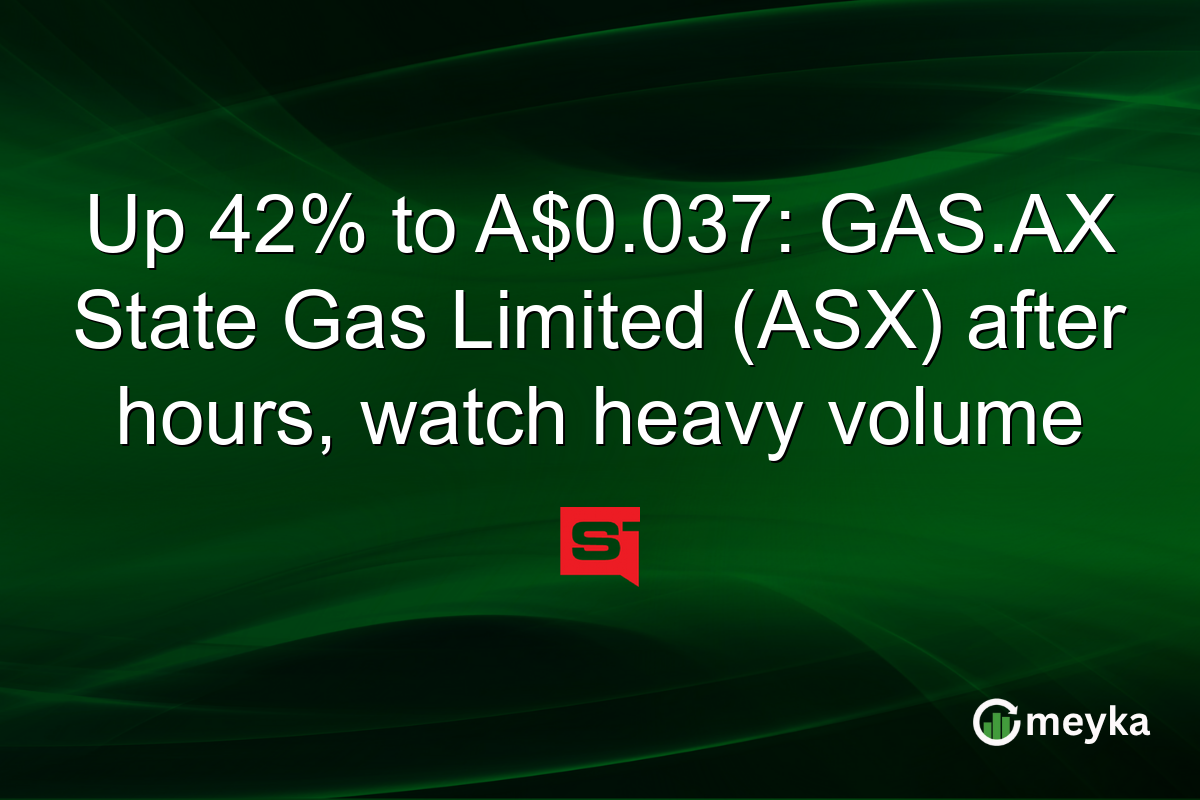 Up 42% to A$0.037: GAS.AX State Gas Limited (ASX) after hours, watch heavy volume